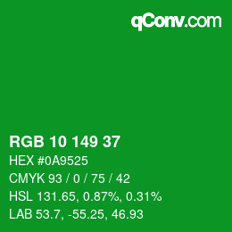 カラーコード: RGB 10 149 37 | qconv.com