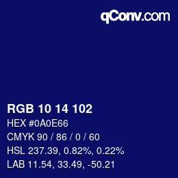 Color code: RGB 10 14 102 | qconv.com