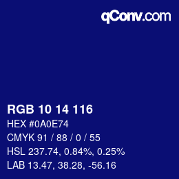 Color code: RGB 10 14 116 | qconv.com