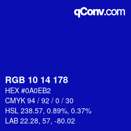 カラーコード: RGB 10 14 178 | qconv.com