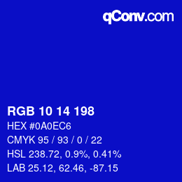 Color code: RGB 10 14 198 | qconv.com