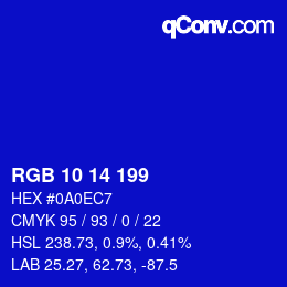 カラーコード: RGB 10 14 199 | qconv.com