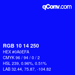 Color code: RGB 10 14 250 | qconv.com