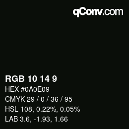 颜色代码: RGB 10 14 9 | qconv.com
