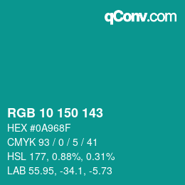 Color code: RGB 10 150 143 | qconv.com