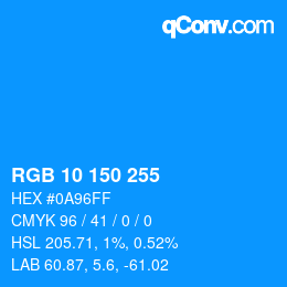 カラーコード: RGB 10 150 255 | qconv.com