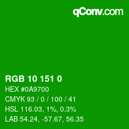 Color code: RGB 10 151 0 | qconv.com