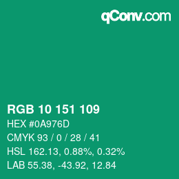 Color code: RGB 10 151 109 | qconv.com