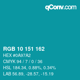 Farbcode: RGB 10 151 162 | qconv.com