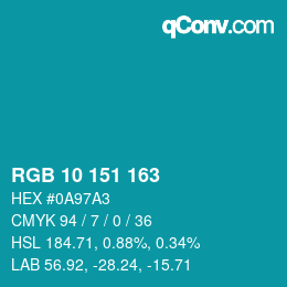 Color code: RGB 10 151 163 | qconv.com