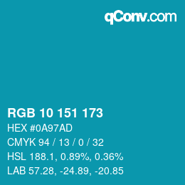 Color code: RGB 10 151 173 | qconv.com