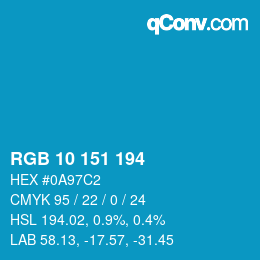 Color code: RGB 10 151 194 | qconv.com