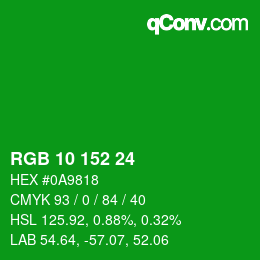 Color code: RGB 10 152 24 | qconv.com