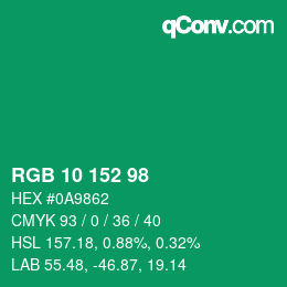 カラーコード: RGB 10 152 98 | qconv.com