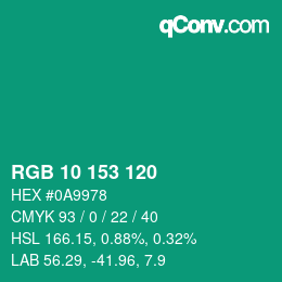 颜色代码: RGB 10 153 120 | qconv.com