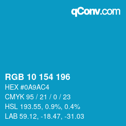 Color code: RGB 10 154 196 | qconv.com