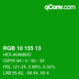カラーコード: RGB 10 155 13 | qconv.com