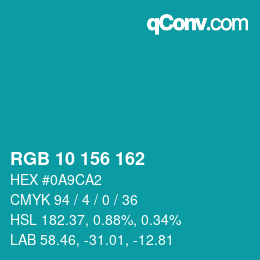 カラーコード: RGB 10 156 162 | qconv.com