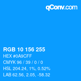 Color code: RGB 10 156 255 | qconv.com