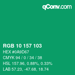 カラーコード: RGB 10 157 103 | qconv.com