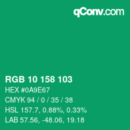 Color code: RGB 10 158 103 | qconv.com