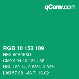 カラーコード: RGB 10 158 109 | qconv.com