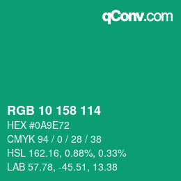 Color code: RGB 10 158 114 | qconv.com