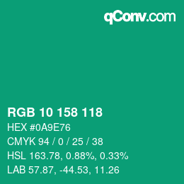 Color code: RGB 10 158 118 | qconv.com
