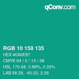 Color code: RGB 10 158 135 | qconv.com