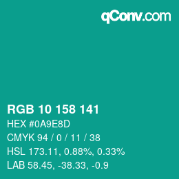 Color code: RGB 10 158 141 | qconv.com