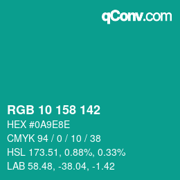 Color code: RGB 10 158 142 | qconv.com