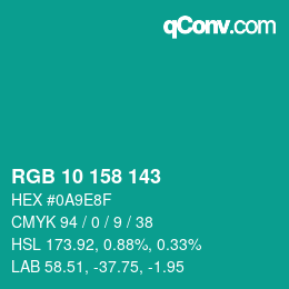 Color code: RGB 10 158 143 | qconv.com