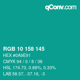 カラーコード: RGB 10 158 145 | qconv.com