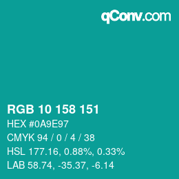 Color code: RGB 10 158 151 | qconv.com