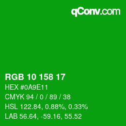 Color code: RGB 10 158 17 | qconv.com