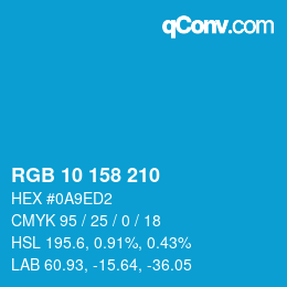 颜色代码: RGB 10 158 210 | qconv.com