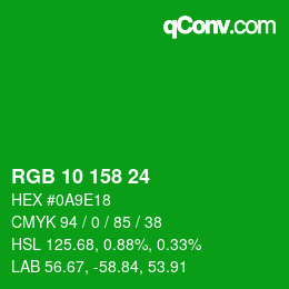 Color code: RGB 10 158 24 | qconv.com