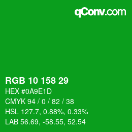 カラーコード: RGB 10 158 29 | qconv.com