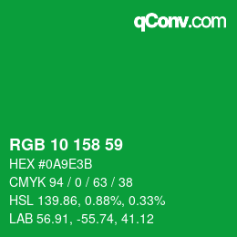 Color code: RGB 10 158 59 | qconv.com