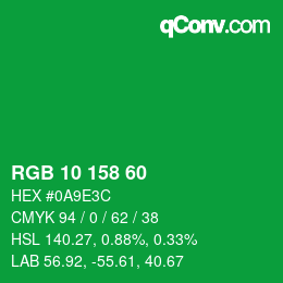 Color code: RGB 10 158 60 | qconv.com