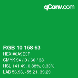 Color code: RGB 10 158 63 | qconv.com