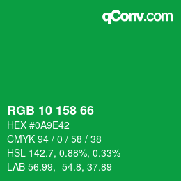 カラーコード: RGB 10 158 66 | qconv.com