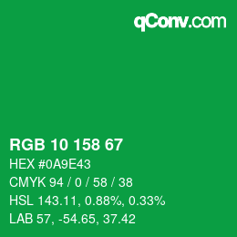 カラーコード: RGB 10 158 67 | qconv.com