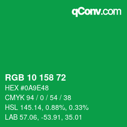 カラーコード: RGB 10 158 72 | qconv.com