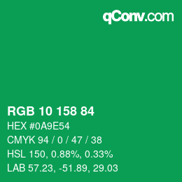 カラーコード: RGB 10 158 84 | qconv.com