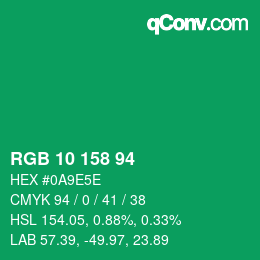 カラーコード: RGB 10 158 94 | qconv.com
