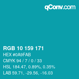 Color code: RGB 10 159 171 | qconv.com