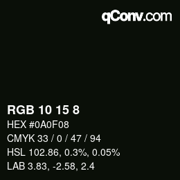 Color code: RGB 10 15 8 | qconv.com