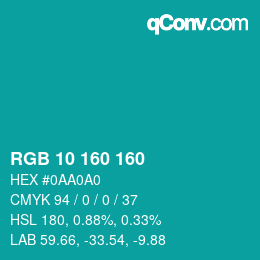 Color code: RGB 10 160 160 | qconv.com