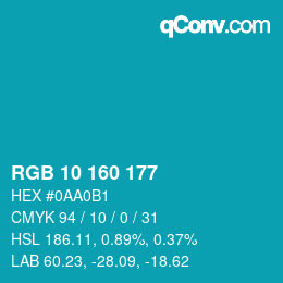 Color code: RGB 10 160 177 | qconv.com